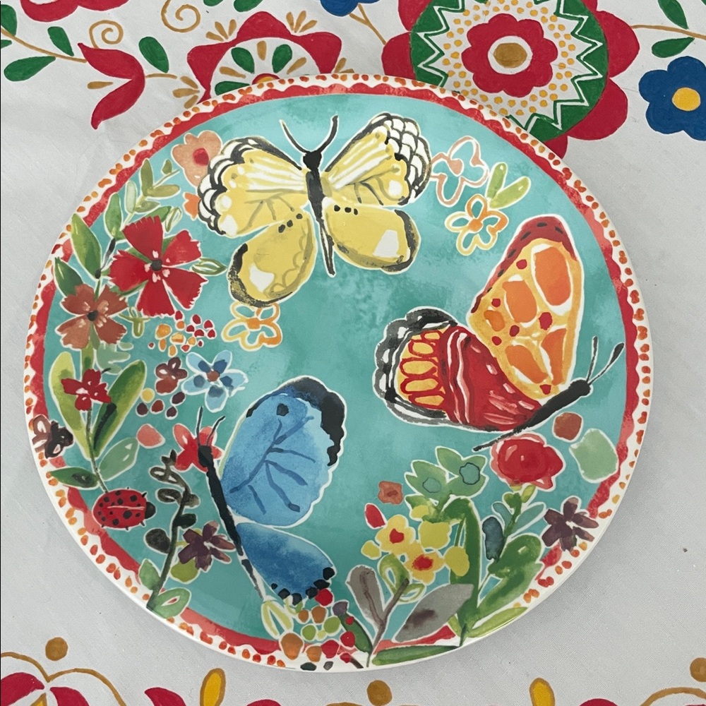 Pier 1 multicolor butterfly floral Porcelain 9" Plate